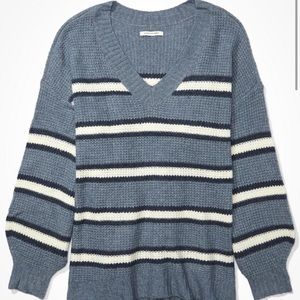 American Eagle Oversized Stripped V-Neck Sweater